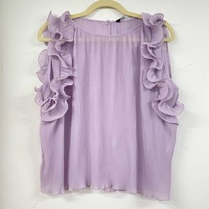 Zara Lavender Purple Ruffled Pleated Womens Blouse M Boxy Fit Dressy